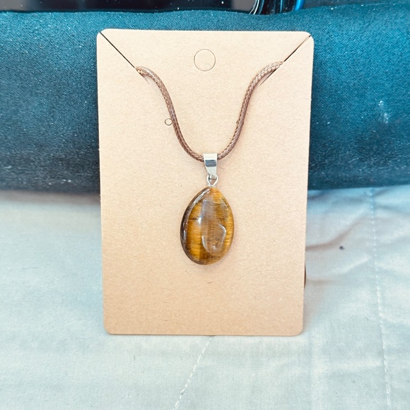 Silver Tone Bail Oval Tiger’s Eye Stone/Crystal Pendant Dark Brown & Bright Gold - Picture 7 of 9